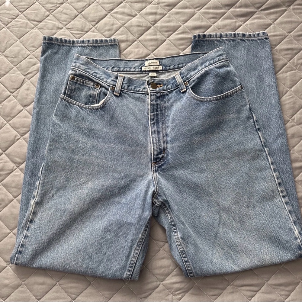 L.L. Bean Straight Leg Original Fit Traditional Blue Jeans Womens 12 Medium Tall